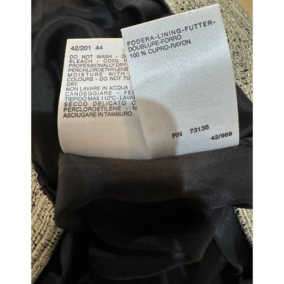 Max Mara Sz 10 Metallic Tweed Ruffle Trim Peplum Blazer Jacket Gold Black ITALY - Picture 5 of 6